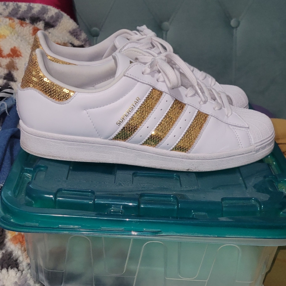 Adidas Superstar White with Gold Sparkle